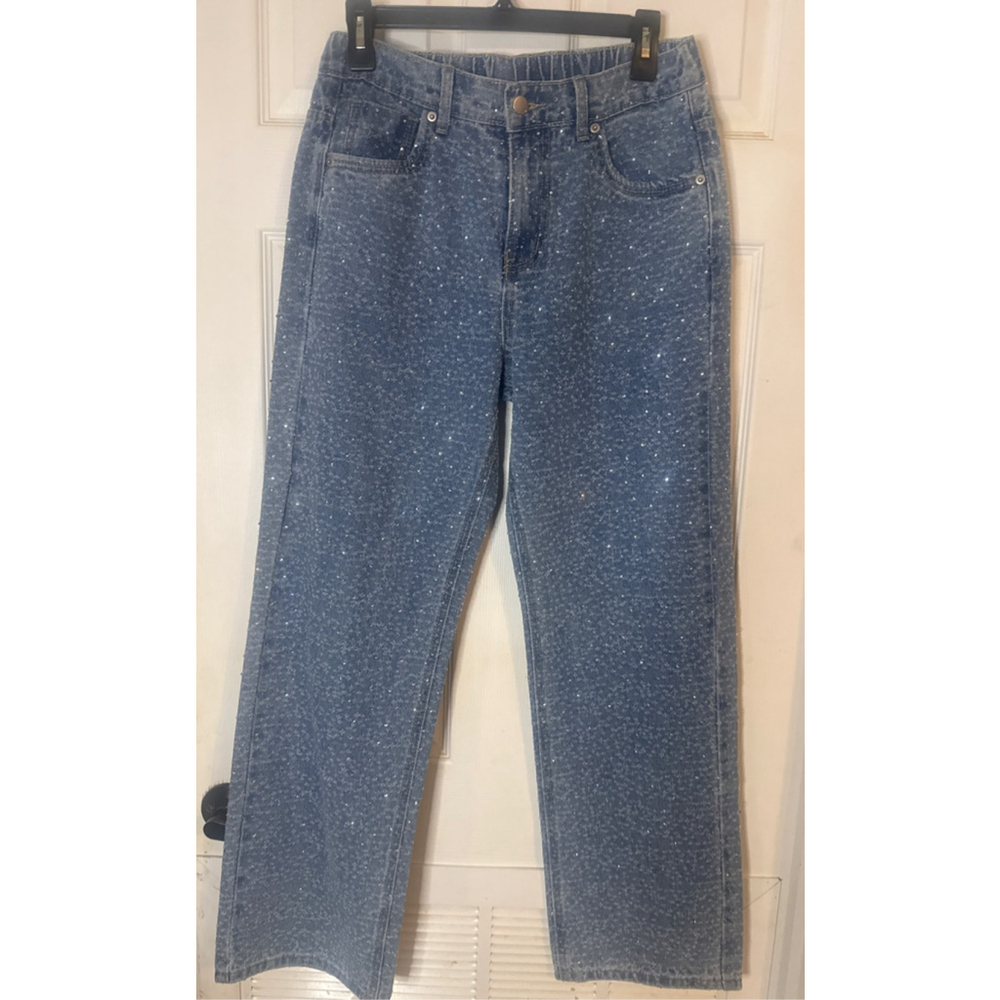 Women's OH JEANS Blue Silver Sparkle Straight Leg Jeans S